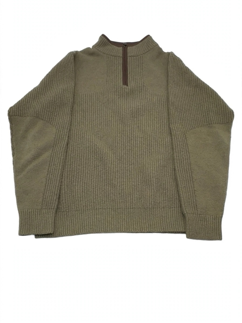 LL Bean Waterfowl Sweater Mens L Brown Green 1/4 Zip Lambswool shooting patches